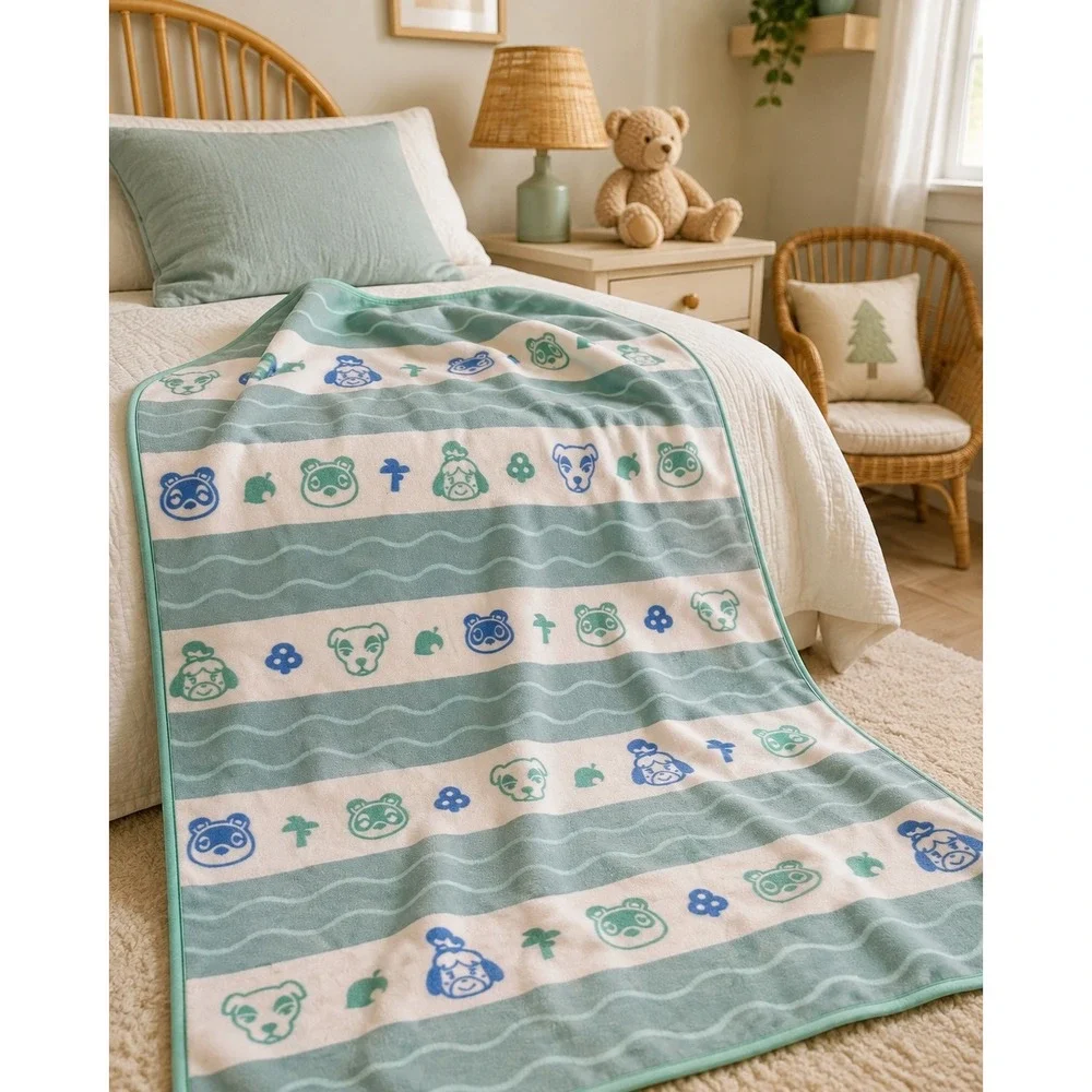 Animal Crossing Fleece Throw Blanket Mint Green Isabelle Tom Nook